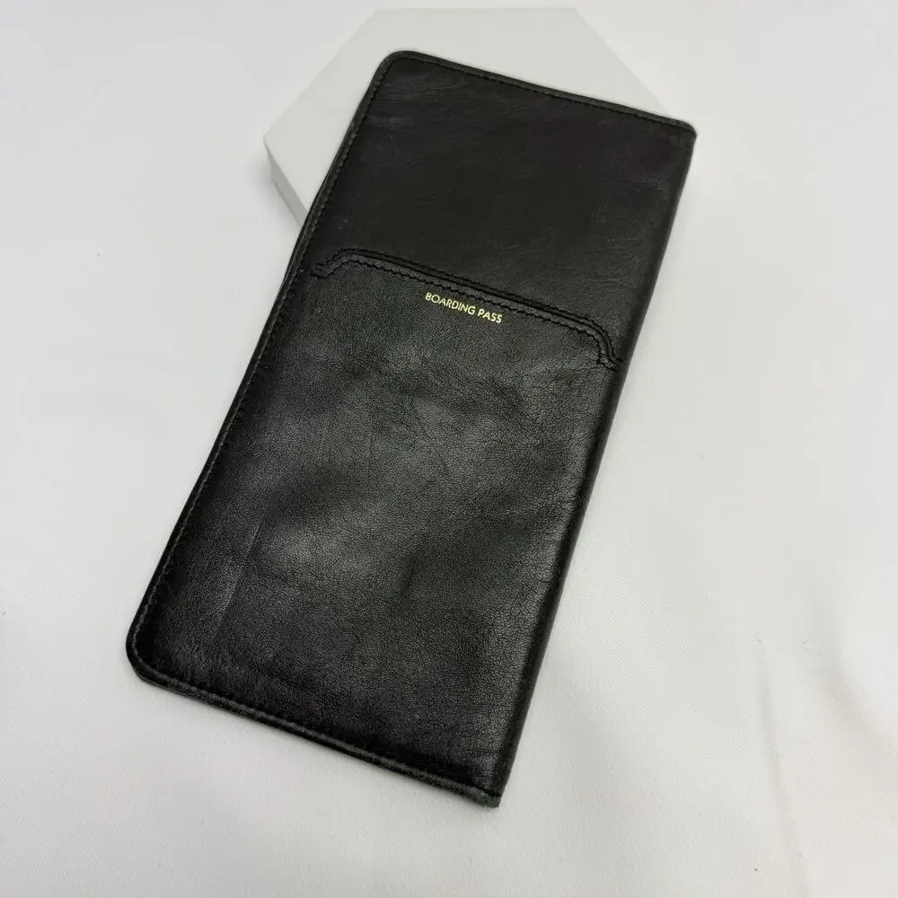 Winn International Lamb Leather Passport Travel Wallet Boarding Pass Black
